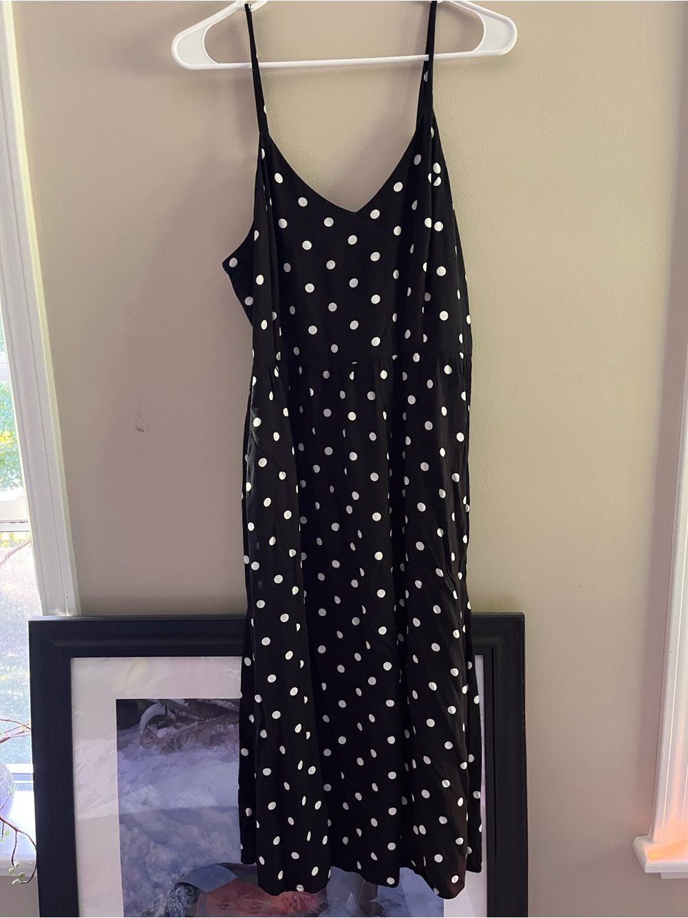 Old Navy Black and White Polka Dot Midi Slip Dress